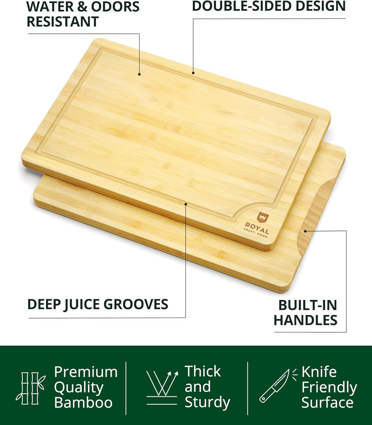 ROYAL CRAFT WOOD Extra Large Cutting Boards for Kitchen Meal Prep & Serving-Bamboo Wood Cutting