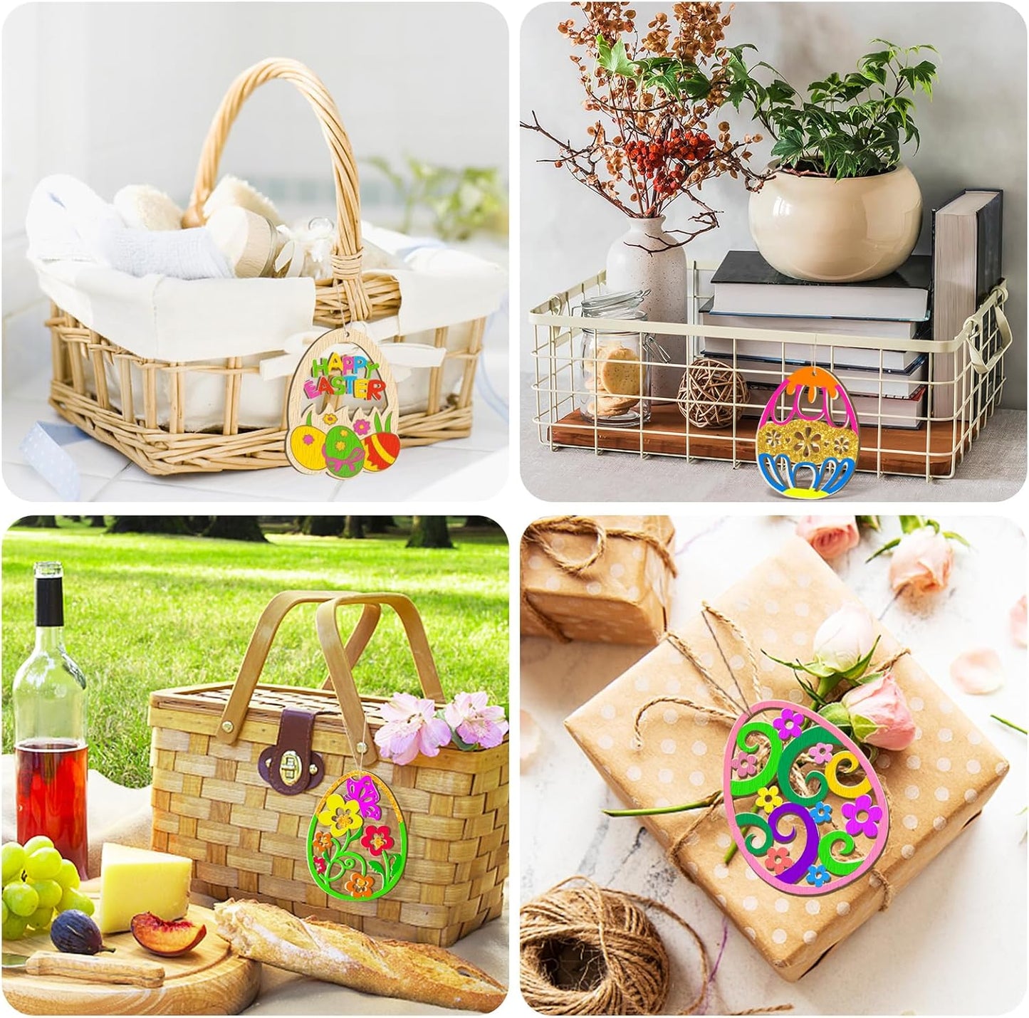 80PCS Wooden Easter Ornaments to Paint, 10 Styles DIY Blank Unfinished Wood Egg Cutouts Ornament