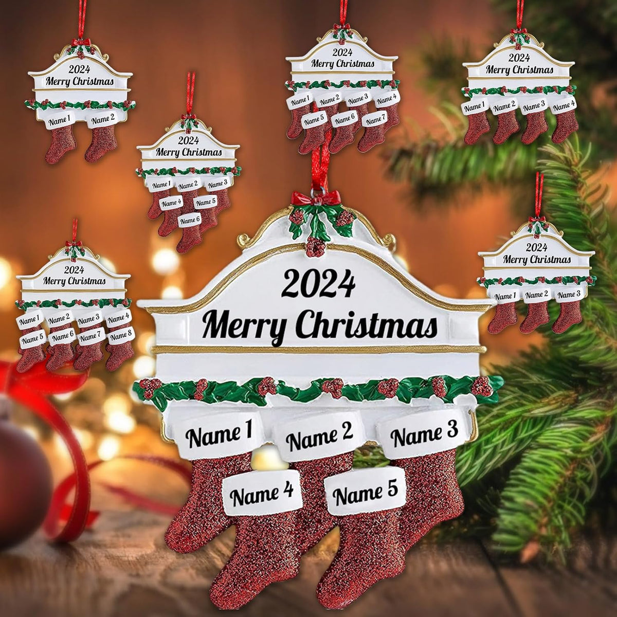 Personalized Christmas Ornaments Family of 2,3,4,5,6,7,8 Custom Christmas Stocking Ornaments with