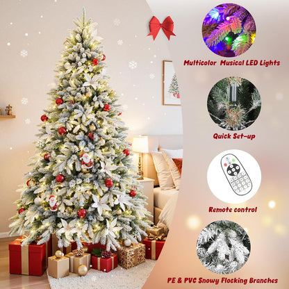 9FT Rotating Christmas Tree with Remote, Pre-Lit Artificial Green PE & PVC Xmas Tree, Multicolor