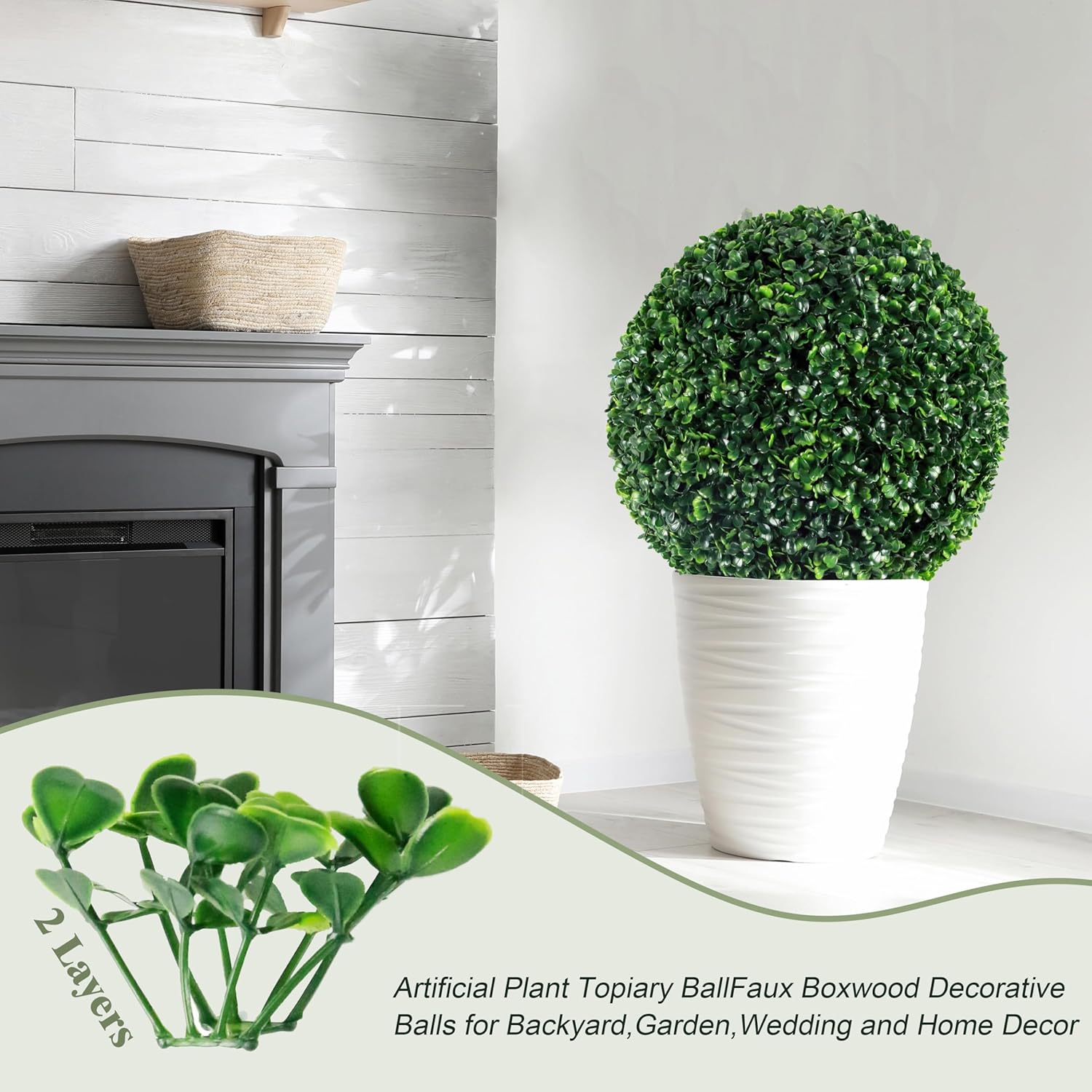 Ogrmar 2 PCS 17.7 inch 2 Layers Artificial Plant Topiary Ball Faux Boxwood Decorative Balls for