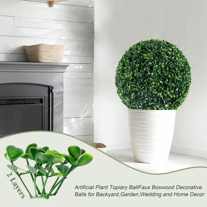 Ogrmar 2 PCS 17.7 inch 2 Layers Artificial Plant Topiary Ball Faux Boxwood Decorative Balls for