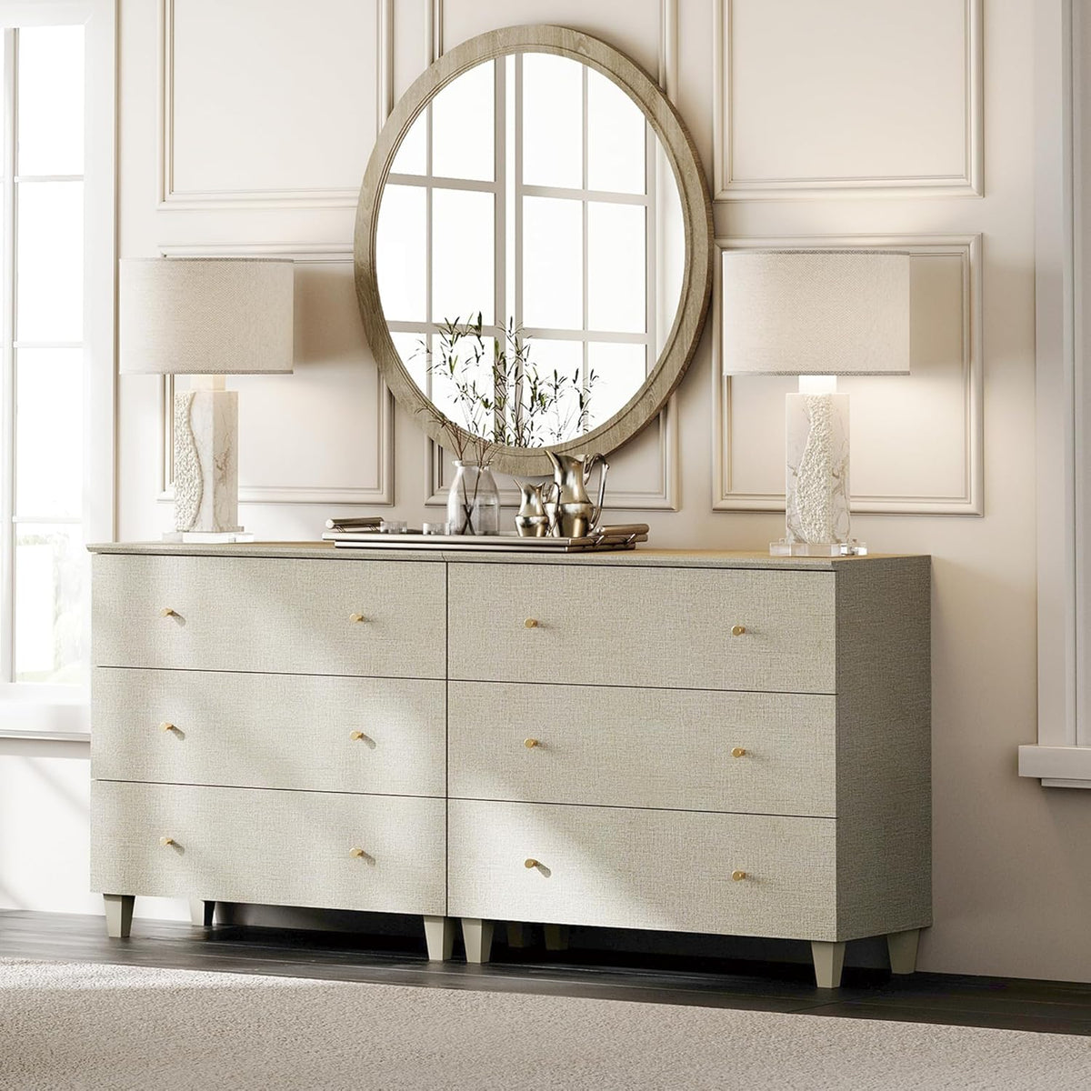 WAMPAT Dresser with 6 Drawers for Bedroom, 70.8" Wide Wooden Chest of Drawers, Modern Closet