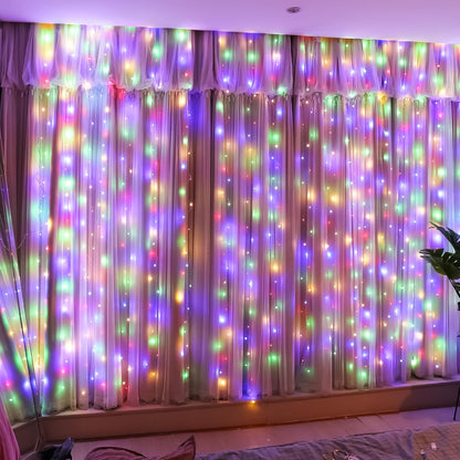 HXWEIYE 300LED Multicolor Fairy Curtain Lights with Remote 8 Modes Timer for Bedroom, 9.8x9.8Ft USB