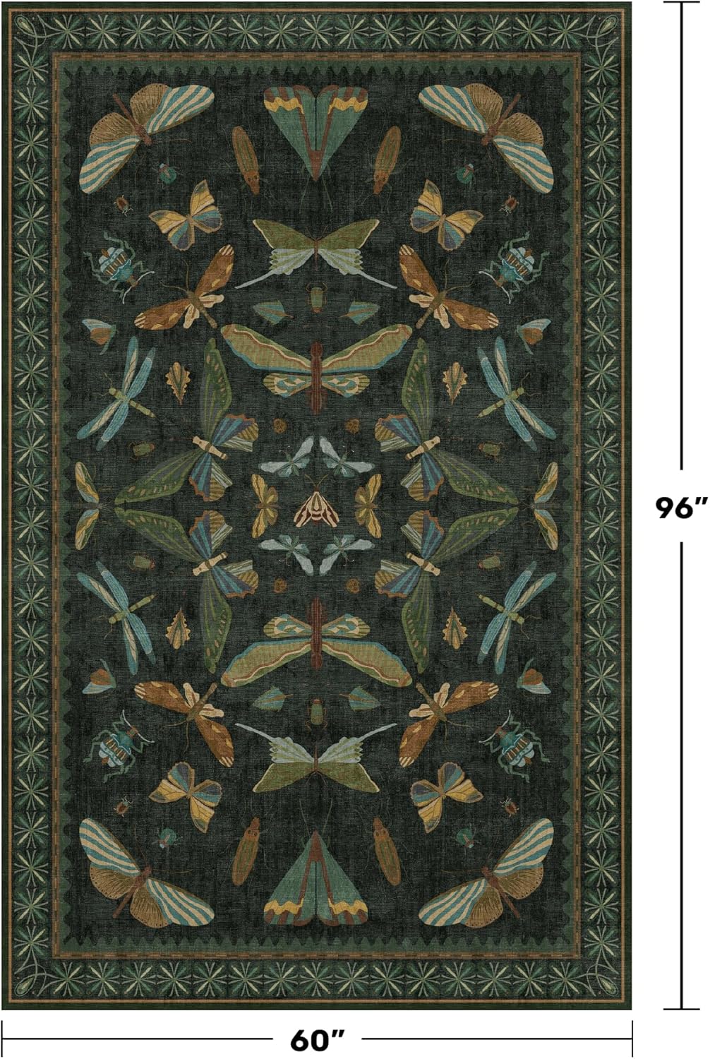 Black and Green Rug 5x8 for Living Room - Dark Moody Rugs for Dining Room Table, Playroom, Home