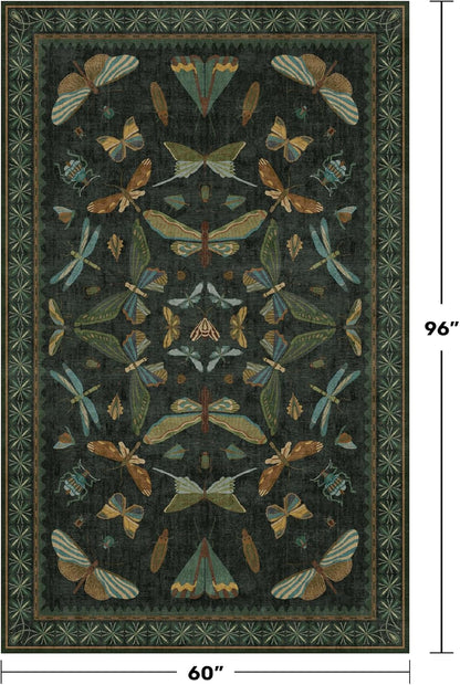 Black and Green Rug 5x8 for Living Room - Dark Moody Rugs for Dining Room Table, Playroom, Home