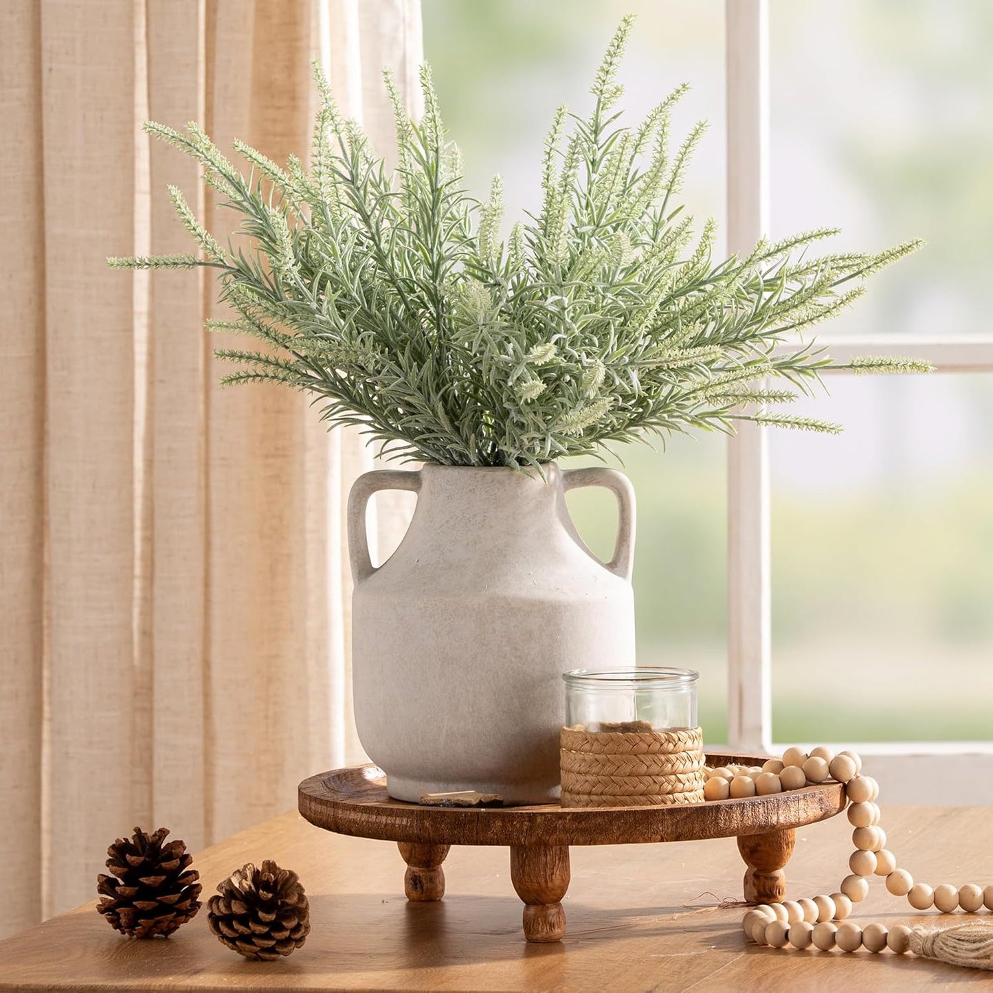Mitt&Ditt Ceramic Flower Vase with Handles, 8 inch Tall Off-White Vase, Decorative Terracotta
