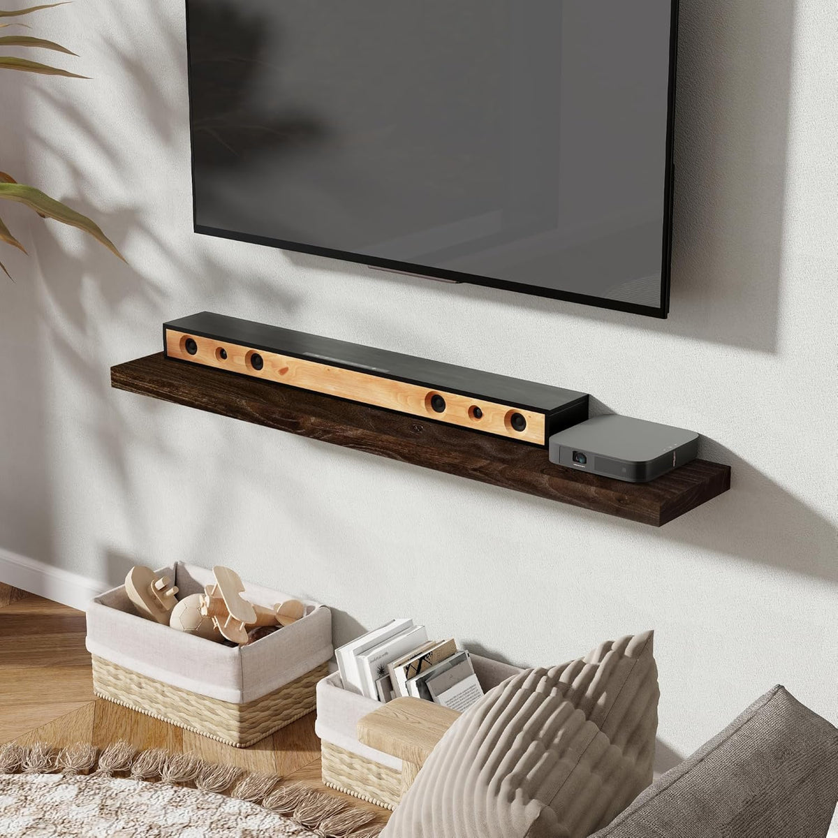 Fun Memories Rustic Elm Wood Floating Shelves for Wall, 48" Floating Shelf Wall Mounted, Long