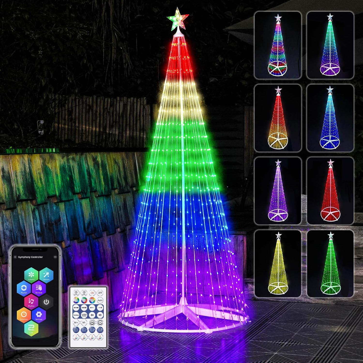 6ft Outdoor Christmas Cone Tree Lights with 370 Smart LED Lights & Star Topper Remote & APP Control
