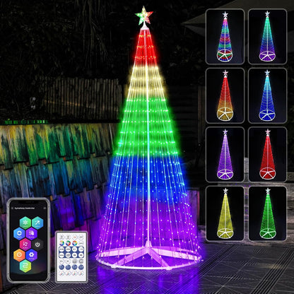 6ft Outdoor Christmas Cone Tree Lights with 370 Smart LED Lights & Star Topper Remote & APP Control