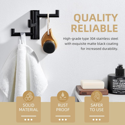 Angle Simple Swivel Towel Hook 3 Arms, SUS 304 Stainless Steel Foldable Bathroom Robe Towel Hook