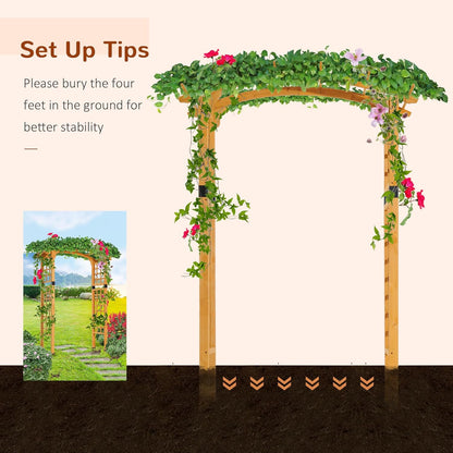 Outsunny 90in Wood Garden Arbor Arch with Trellis Wall for Climbing & Hanging Plants, Decor for