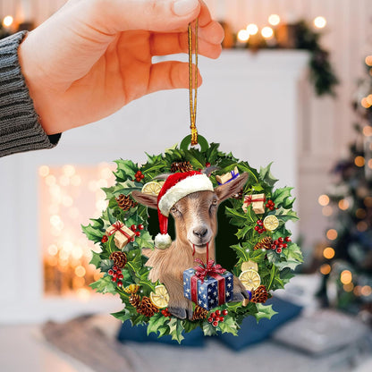 Talataca Goat Wearing A Christmas Hat Wreath Farm Lover 2D Flat Car Rear View Mirror Accessories