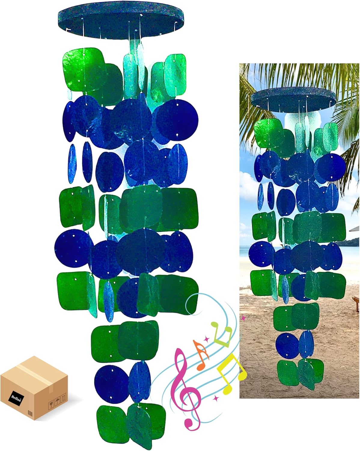 Bellaa 24858 Wind Chimes Outdoor, Garden Decorations, Musical, Indoor/Outside Windchimes, Beach