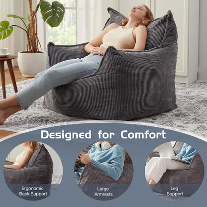 Giant Bean Bag Chair Sofa for Adults Teens, Comfy Corduroy Large Bean Bag Chairs with Armrests for