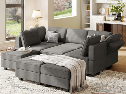 Belffin Modular Sectional Sleeper Sofa Couch with Storage Ottoman Convertible Sectional Couches for