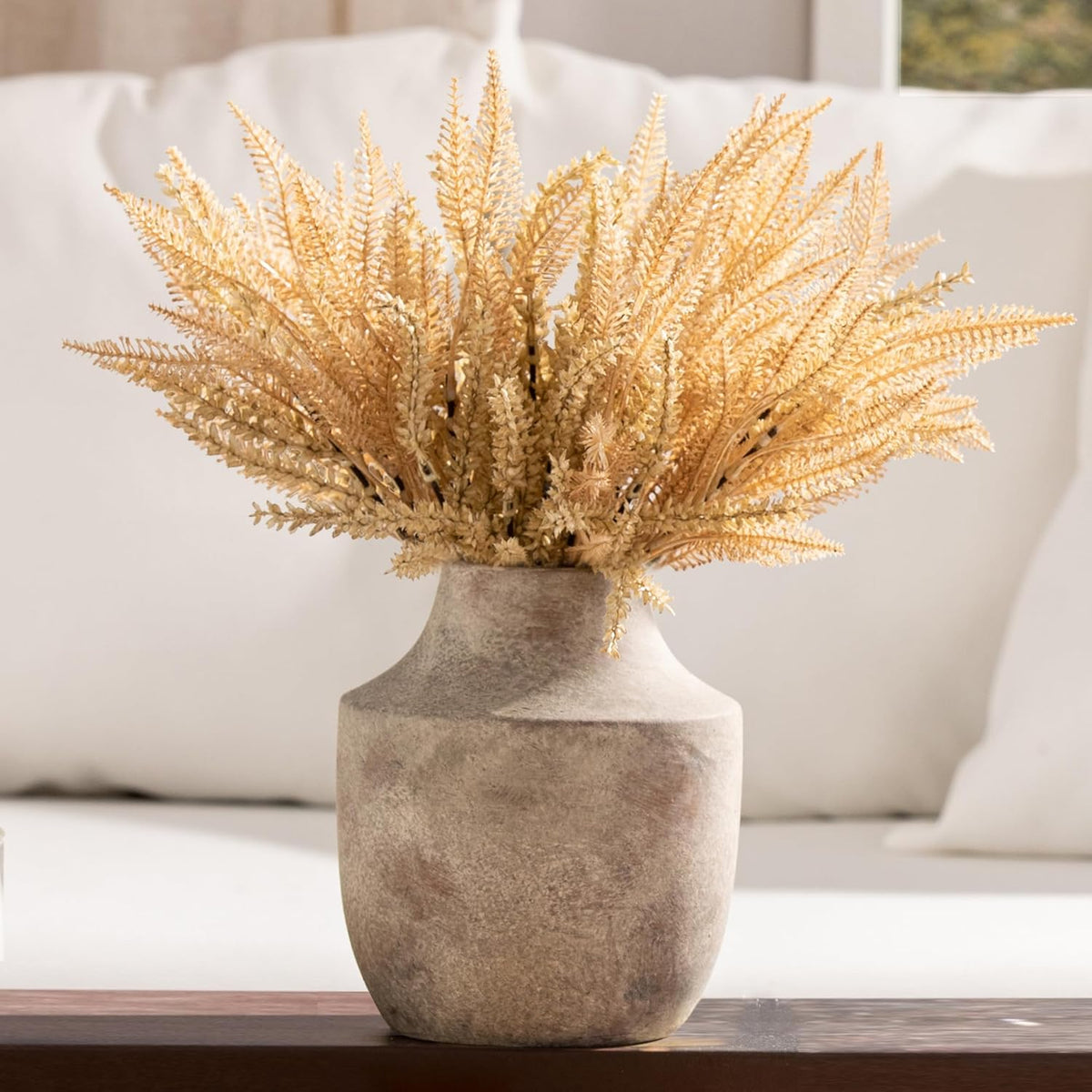 Mitt&Ditt Ceramic Flower Vase, 7.5 inch Off-White Farmhouse Rustic Vase, Handcrafted Weathered
