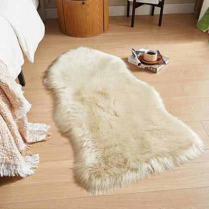 AMTOVO Faux Fur Rug, Beige Area Rug, Fluffy Sheepskin Rug, Fuzzy Ultra Soft 2 x 4 ft Shag Rugs for