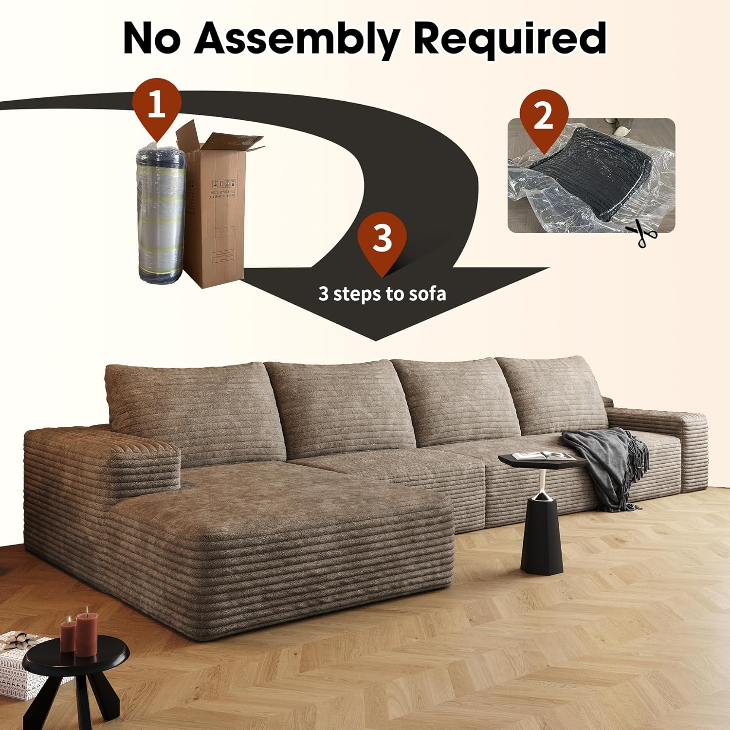 136" Sectional Couches for Living Room Modern Modular Sofa with L-Shape Couchs Upholstered Boneless