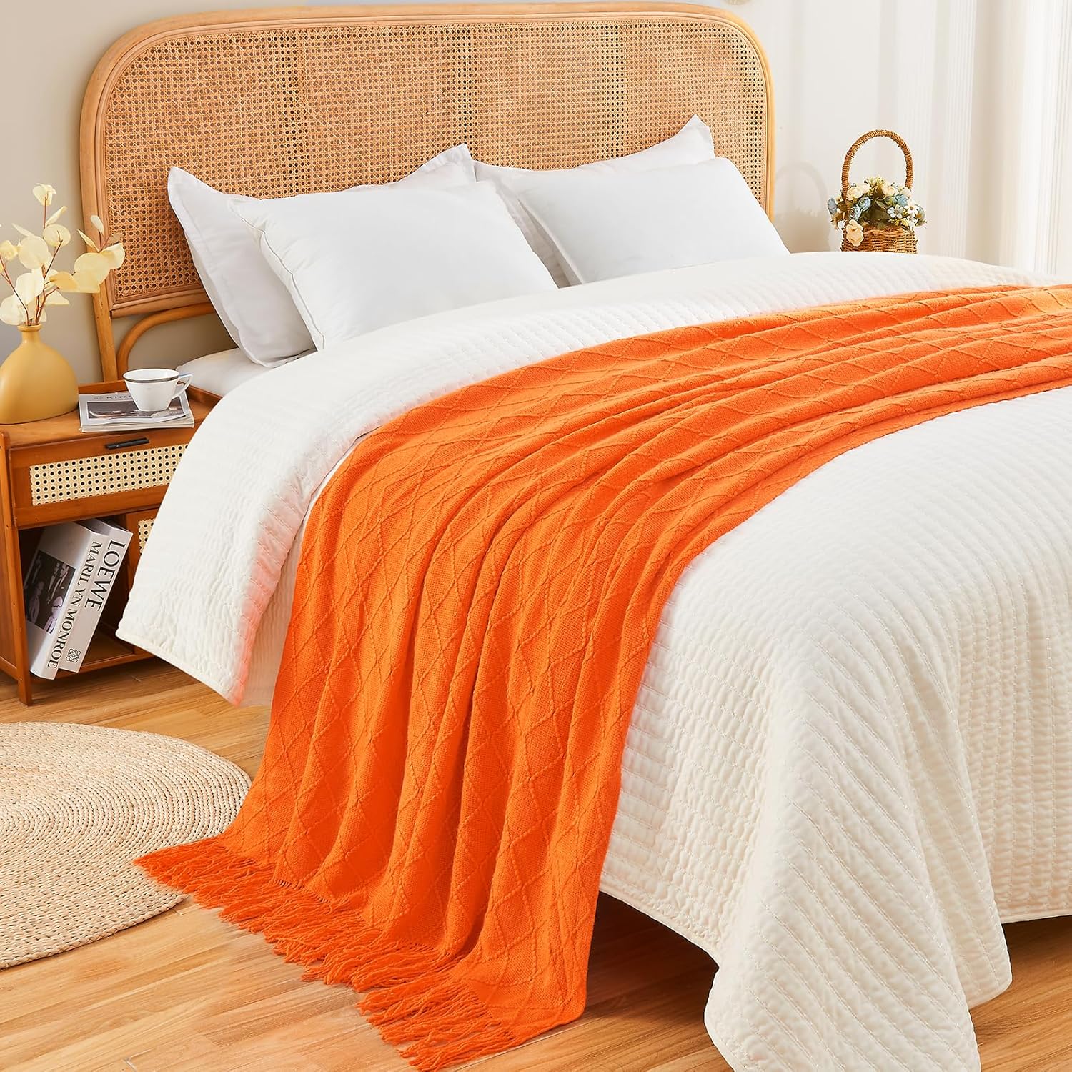 inhand Fall Throw Blanket Burnt Orange Halloween Decor for Couch, Soft Living Room Home Decor