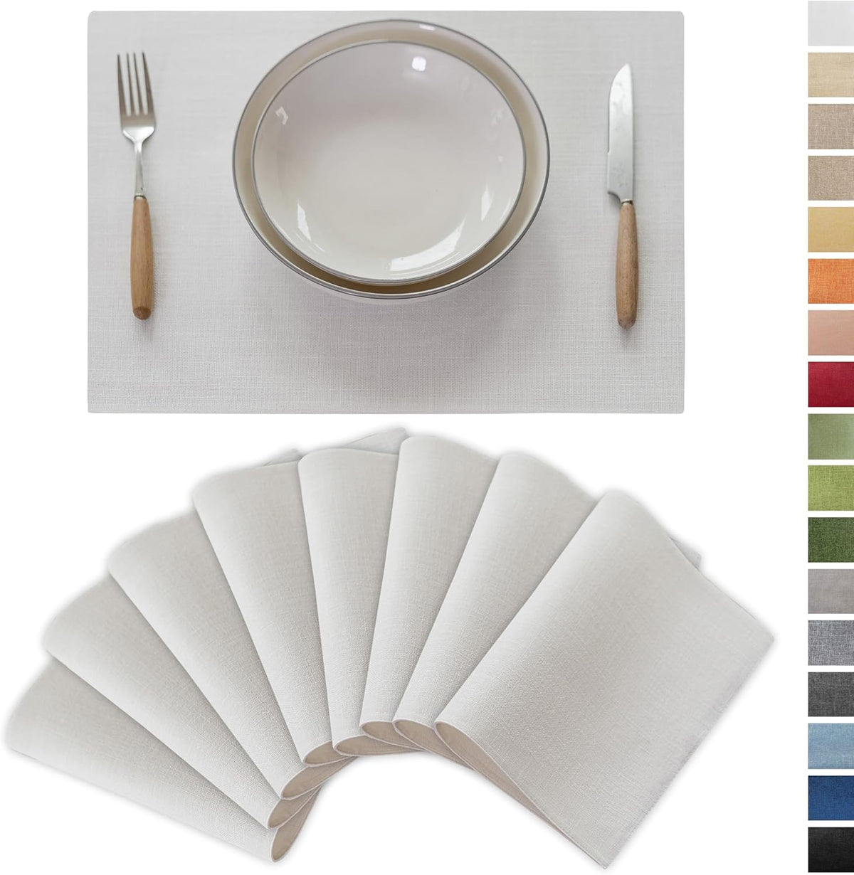 Demetex White Place Mats Set of 8 Washable Linen Placemats Heat Resistant Decorative Table Placemat