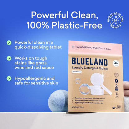 BLUELAND Laundry Detergent Tablets, Starter Set, 60 Count with Tin, Plastic-Free Eco-Friendly Pods