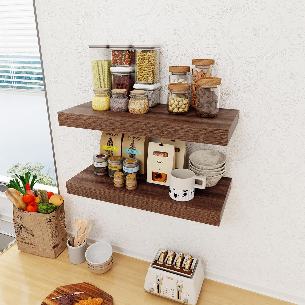 12 Inch Deep Floating Shelves, 24 x 12 Floating Shelf for Books, Rustic Wood Deep Wall Shelves for