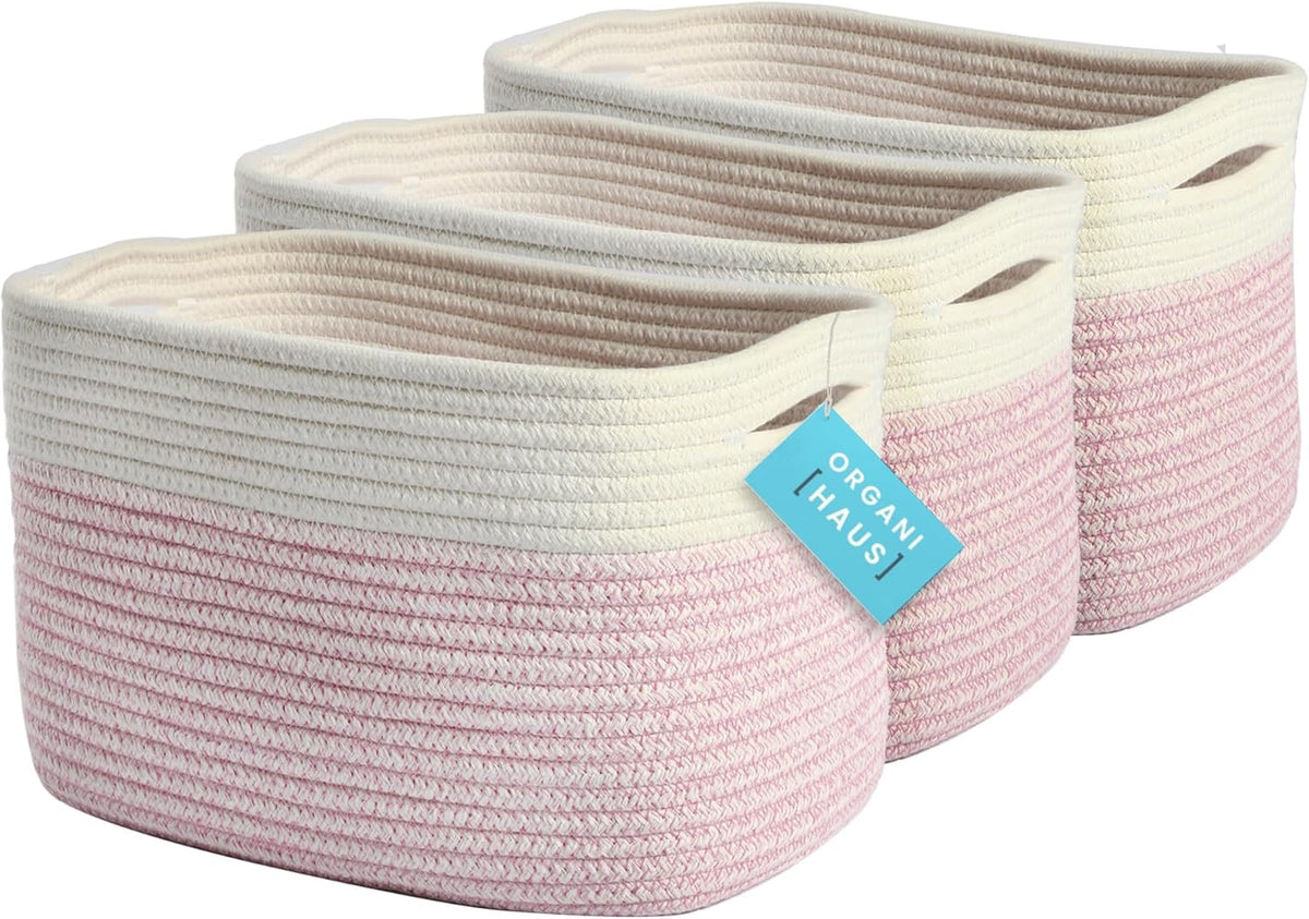OrganiHaus Set of 3 Woven Storage Baskets for Organizing, Cotton Rope Organizer Bins for Shelves