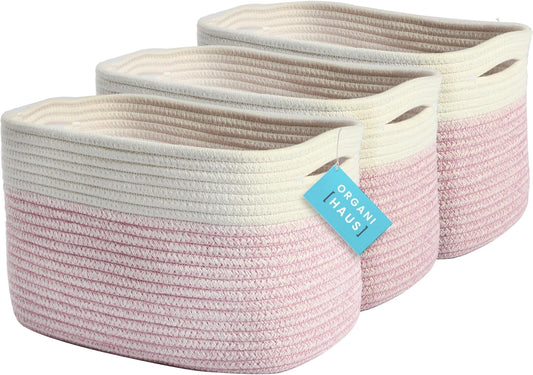 OrganiHaus Set of 3 Woven Storage Baskets for Organizing, Cotton Rope Organizer Bins for Shelves