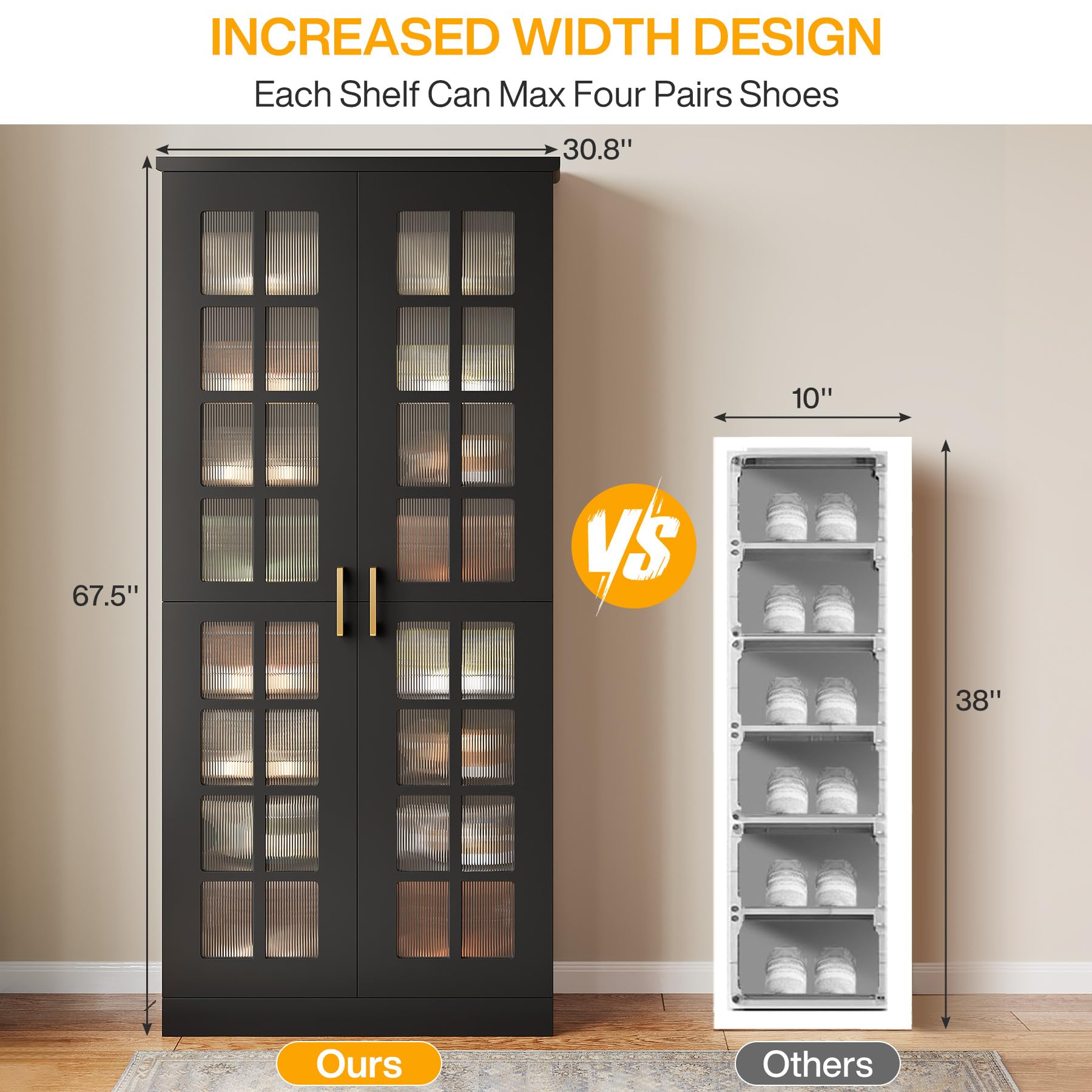 Tribesigns Tall Shoe Cabinet with Doors, 8-Tier Modern Shoe Storage Cabinet