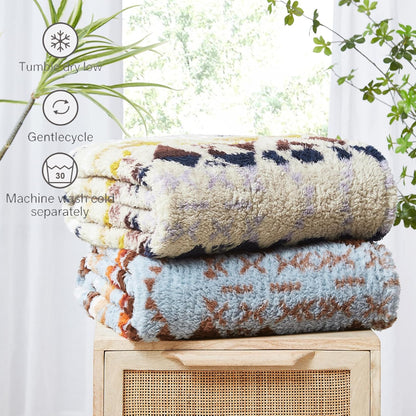 CASAAGUSTO Boho Sherpa Throw Blanket, Aztec Throw Blanket, Ultra Soft, Warm, Cozy, Plush, Thick