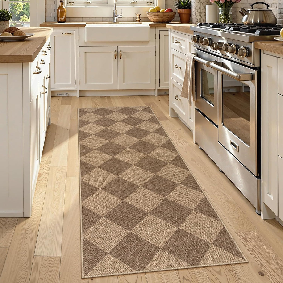 Lahome Checkered Easy Jute Runner Rug, 2x6 Kitchen Mats for Floor Non Slip Washable Entryway