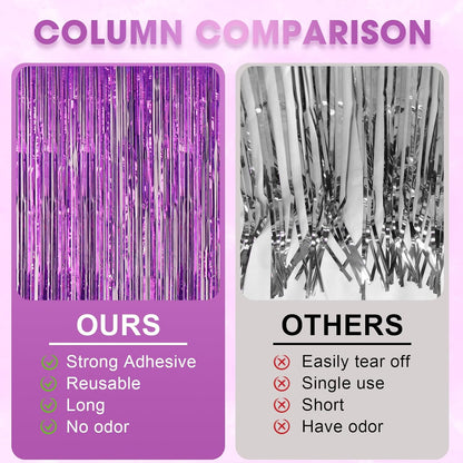 3 Pack 3.3 x 8.2 ft Laser Purple Foil Fringe Backdrop Curtains, Tinsel Streamers Birthday Party
