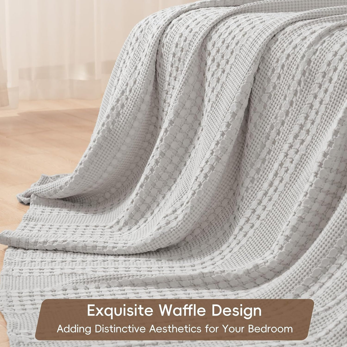 PHF 100% Cotton Waffle Weave Blanket Queen Size, Soft Lightweight Breathable Cozy Summer Blankets