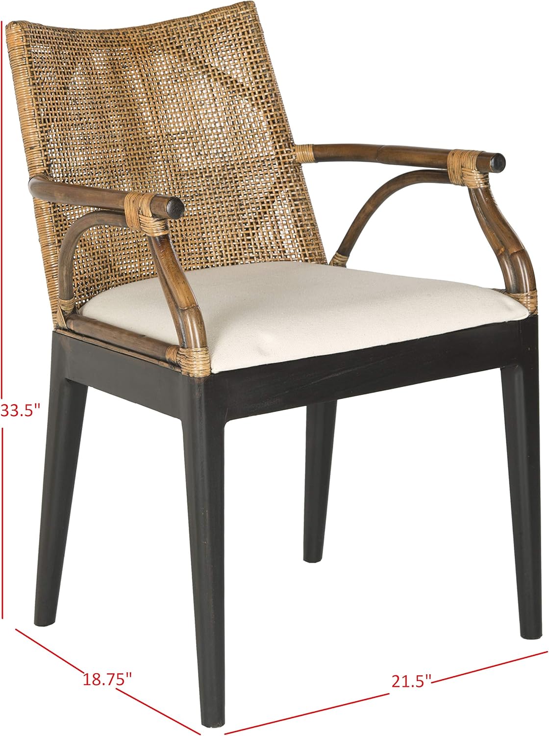 Safavieh Home Gianni Rattan Tropical Woven Arm Chair, Brown/Black