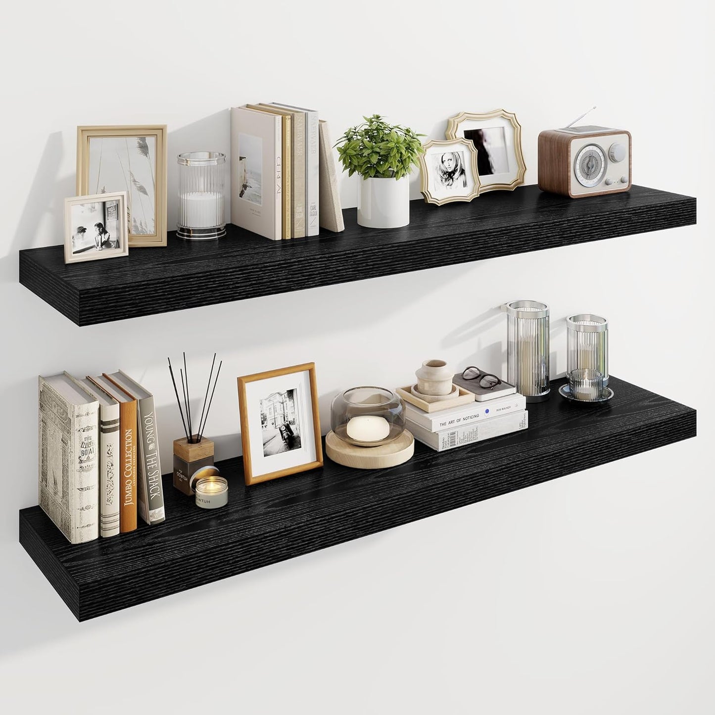 Marsmiles 48" Floating Shelves for Wall, Wooden Shelves with Invisible Brackets Set of 2, Rustic