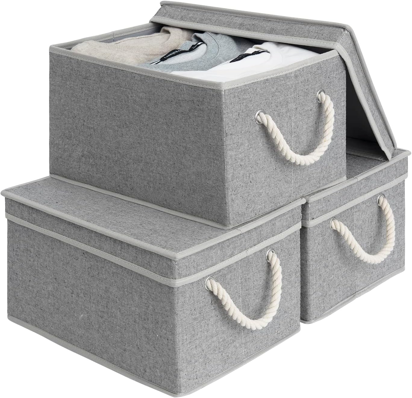 StorageWorks Large Storage Bins with Lids, Decorative Storage Boxes with Lid and Soft Rope Handles
