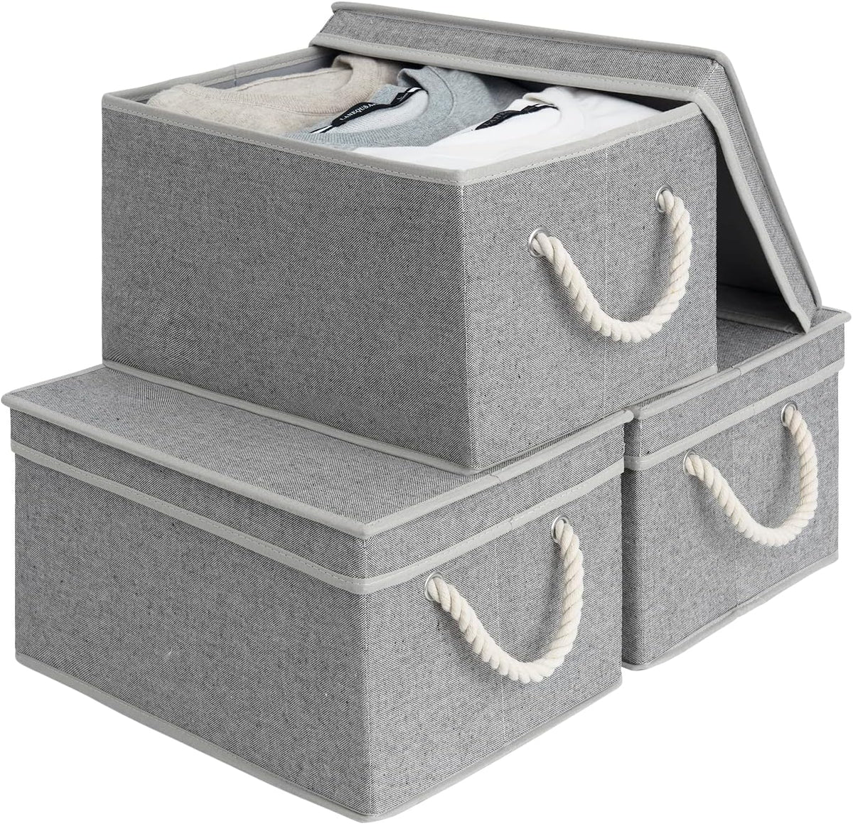 StorageWorks Large Storage Bins with Lids, Decorative Storage Boxes with Lid and Soft Rope Handles