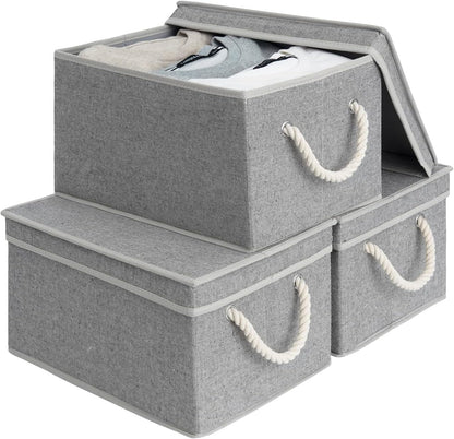 StorageWorks Large Storage Bins with Lids, Decorative Storage Boxes with Lid and Soft Rope Handles