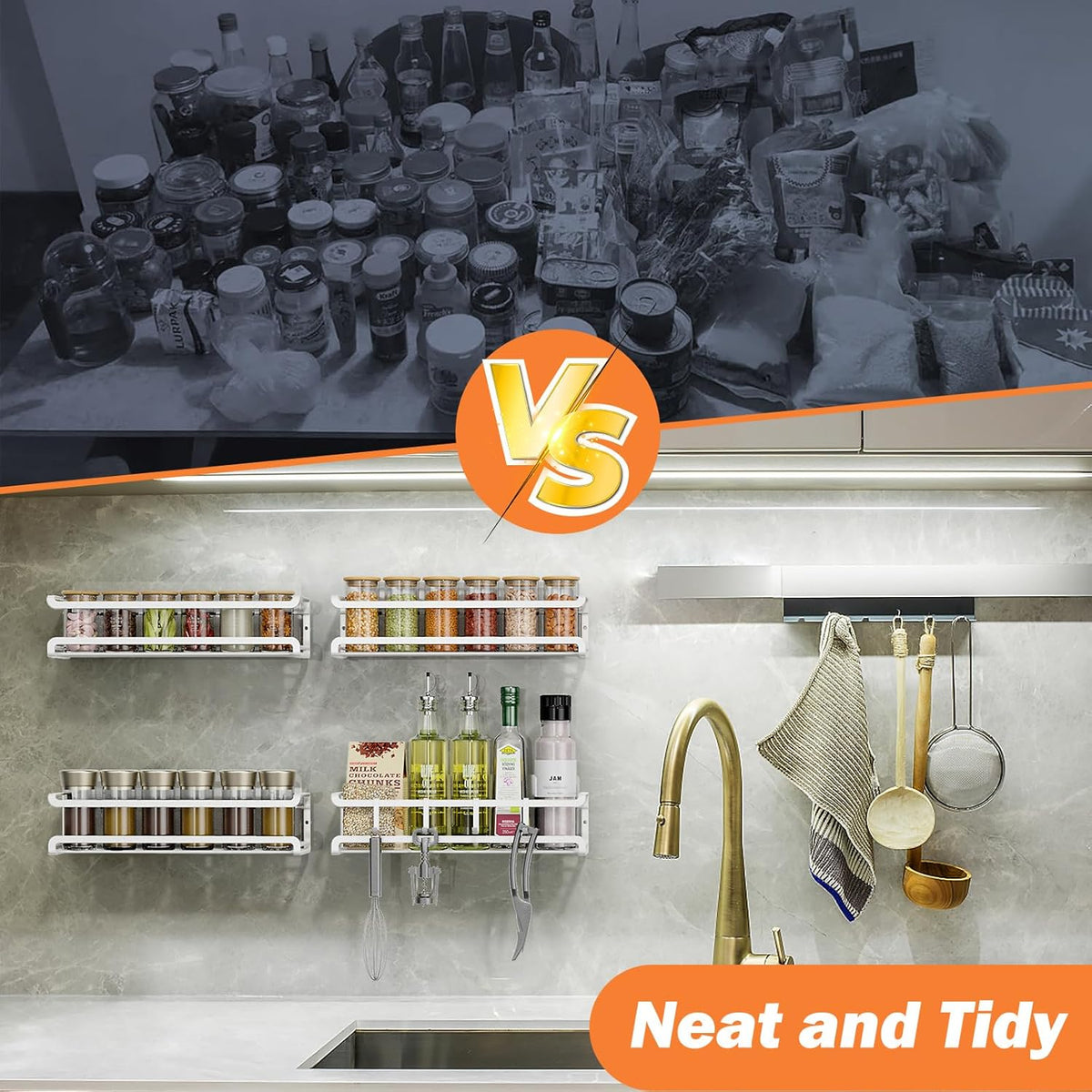 Spice Rack wall mounted 2 Pack, Space-Saving Spice Organizer for Spice Jars and Seasonings,Screw or