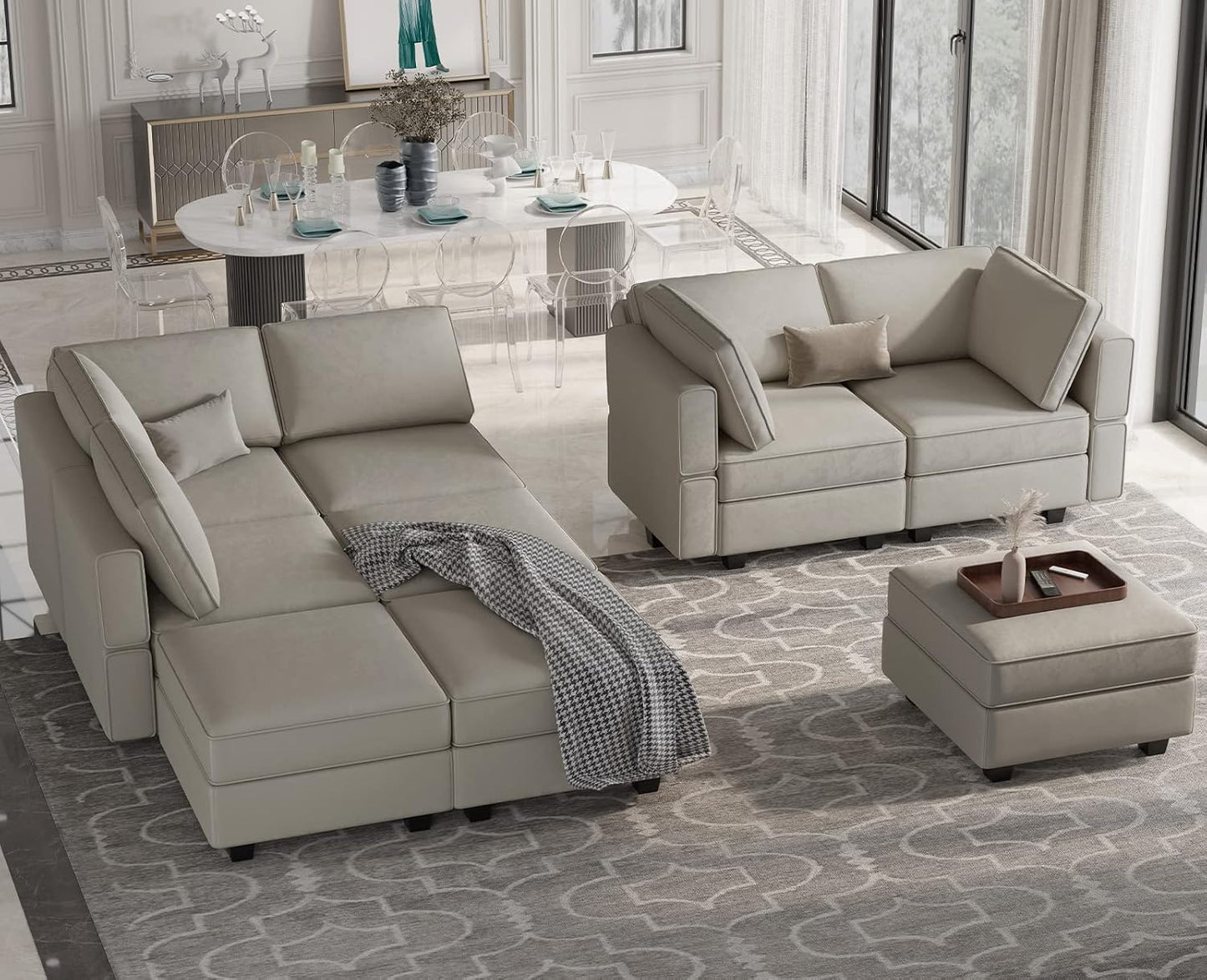 Belffin Modular Sectional Sofa with Ottomans Velvet Reversible Chaise Sleeper Bed Storage Seat