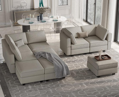 Belffin Modular Sectional Sofa with Ottomans Velvet Reversible Chaise Sleeper Bed Storage Seat