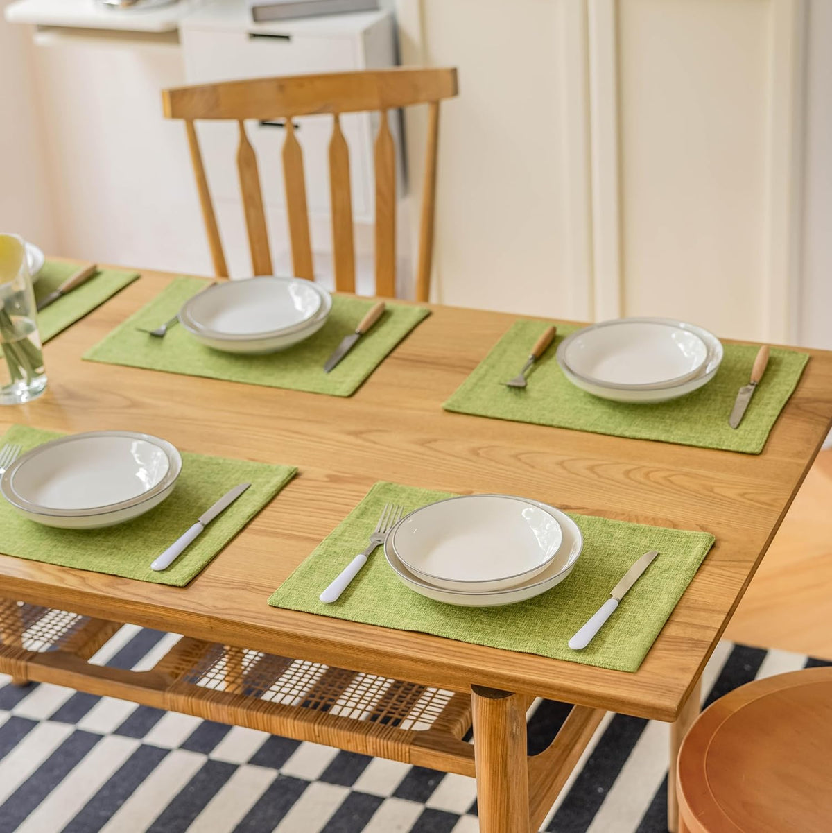 Demetex Sage Green Placemats Set of 4 Linen Textured Table Place Mats Heat Resistant Fabric Plate