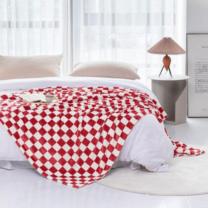 LOMAO Throw Blankets Flannel Blanket with Checkerboard Grid Pattern Soft Throw Blanket for Couch
