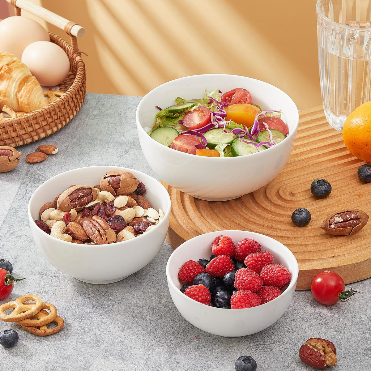 White 4.5in Small Ceramic Bowls, 12 OZ Cereal Bowls Set of 6 for Dessert, Rice, Jello, Pudding