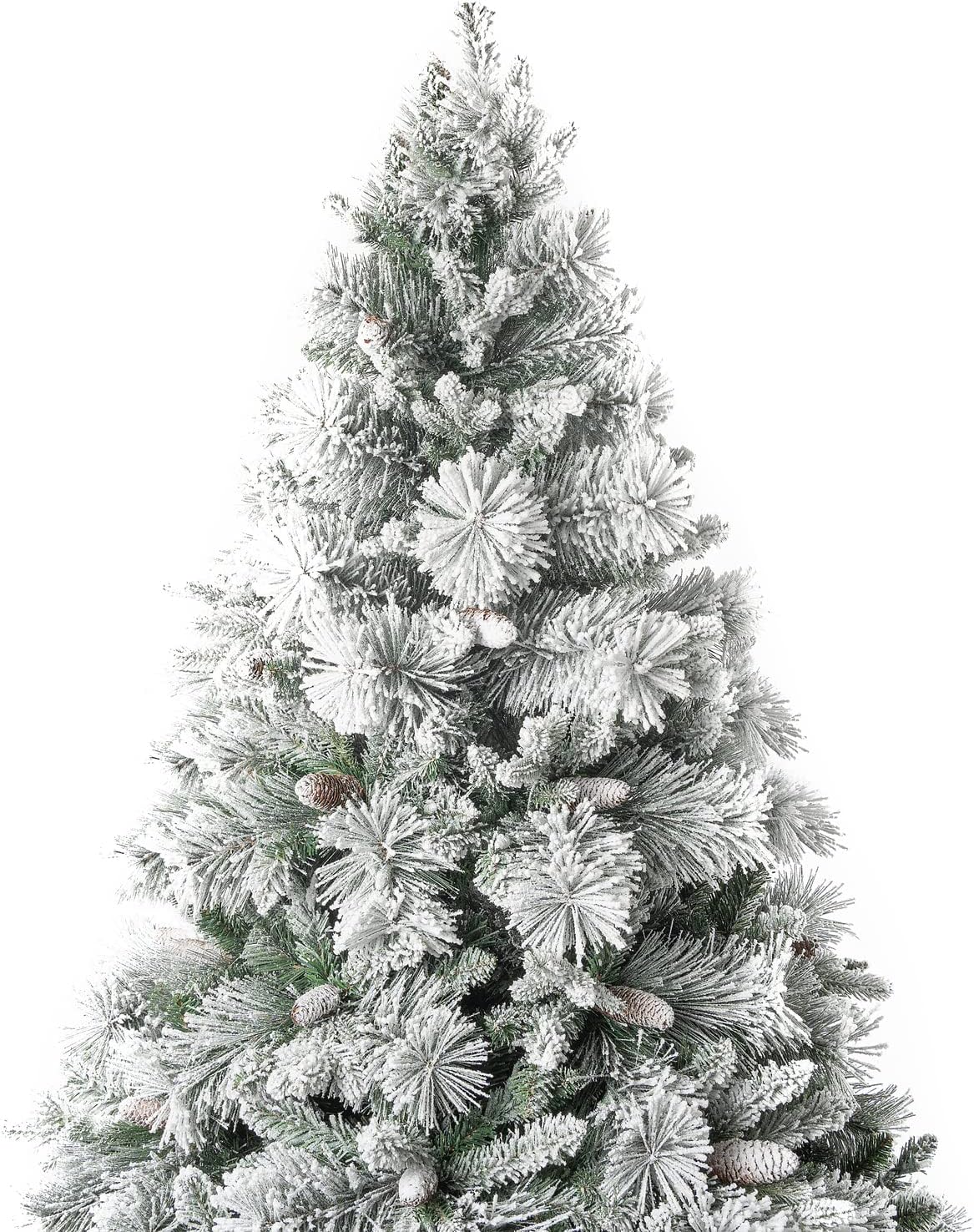 Glasgow 7.5ft Frosted Prelit Artificial Christmas Tree with Pine Cones, Foot Pedal, 1556 Branch