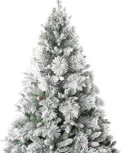 Glasgow 7.5ft Frosted Prelit Artificial Christmas Tree with Pine Cones, Foot Pedal, 1556 Branch