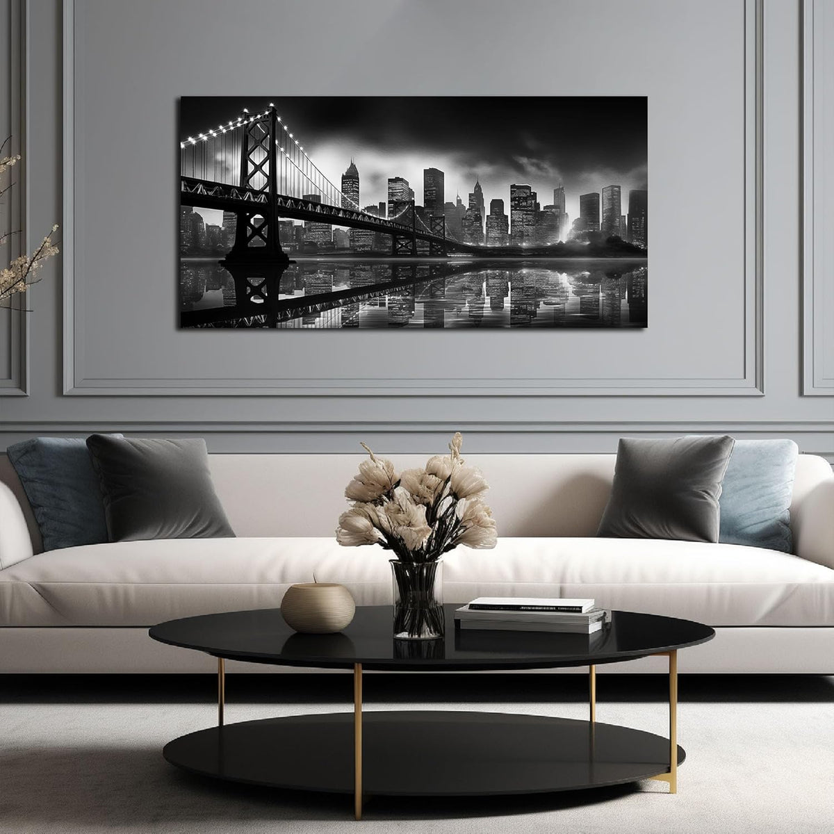 Brooklyn Bridge Canvas Wall Art for Bedroom Black and White City Wall Decor for Living Room Office