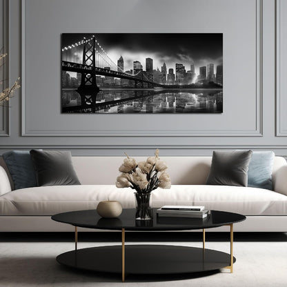 Brooklyn Bridge Canvas Wall Art for Bedroom Black and White City Wall Decor for Living Room Office