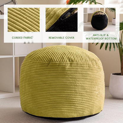 HIGOGOGO Round Stuffed Pouf Ottoman, Corduroy Poufs with Foam Chunk Filling, Furry and Fluffy Pouf
